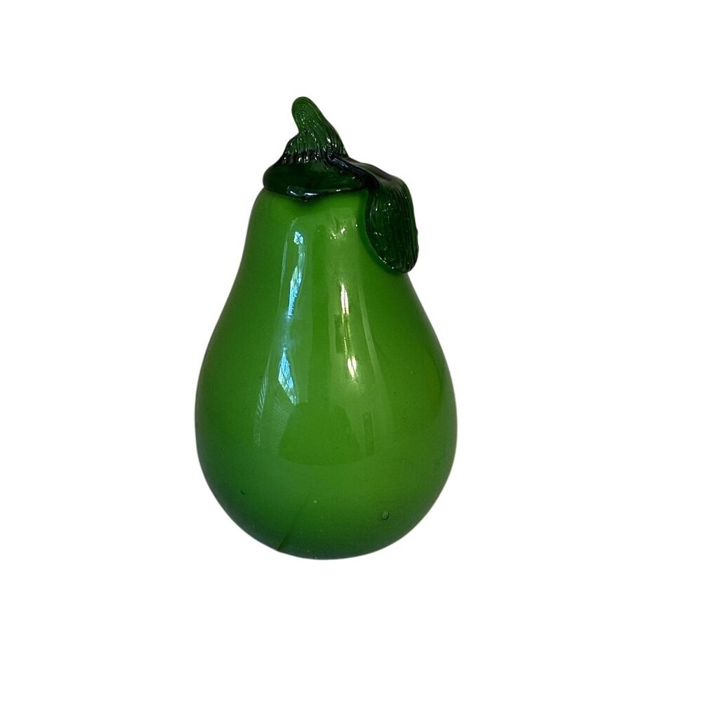 Vintage Art Glass Hand Blown Glass Green Pear 1970s Glass Art Decor - Picture 2 of 6